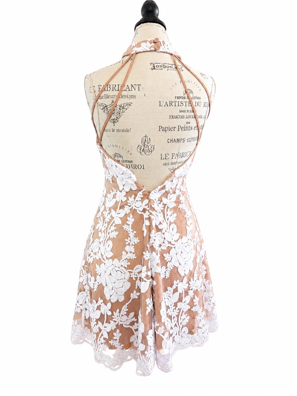 Dress the Population White Sequin Lace Halter Mini Dress Size S Bride Party - Picture 3 of 7